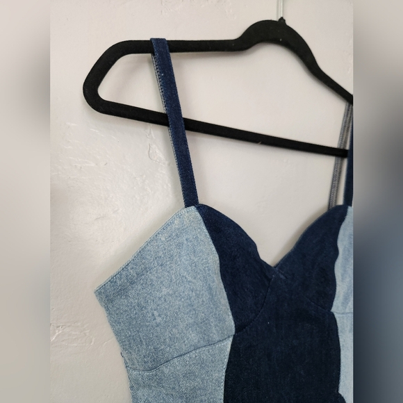 Understated Leather Cotton Denim Two Tone Back Zip Mini Dress XS - Picture 5 of 7